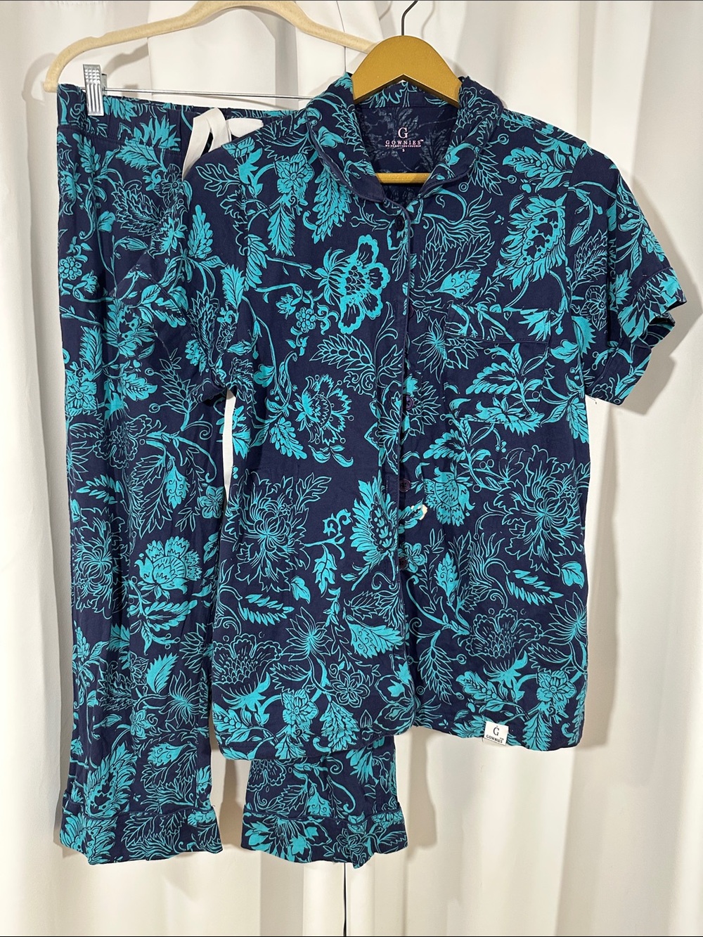 Gownies Floral Pajama Set Size Small Blue Cotton Sleepwear Lounge Set